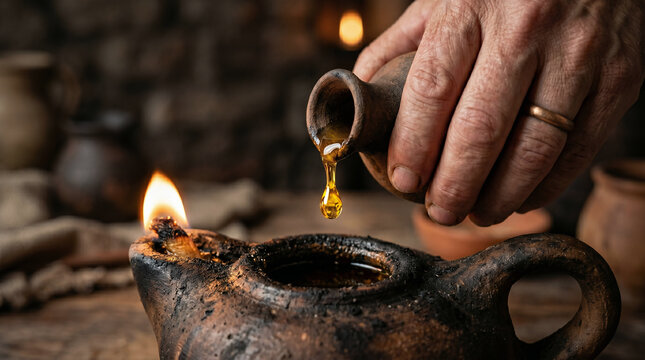 The Parable of the Ten Virgins. Five wise women with burning oil lamps and five foolish women in the dark without oil