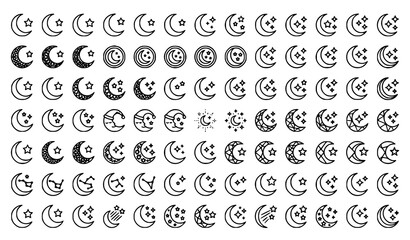 Fototapeta premium Hand Drawn Moon Phase Crescent Lunar Icons Collection Outline Astronomy Symbol Illustration Set for Creative Design