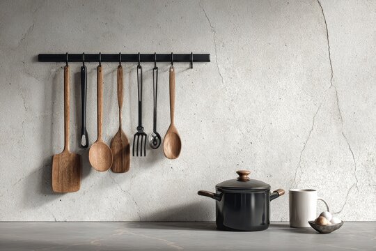 Modern Kitchen Utensils Hanging Display with Pot and Mug