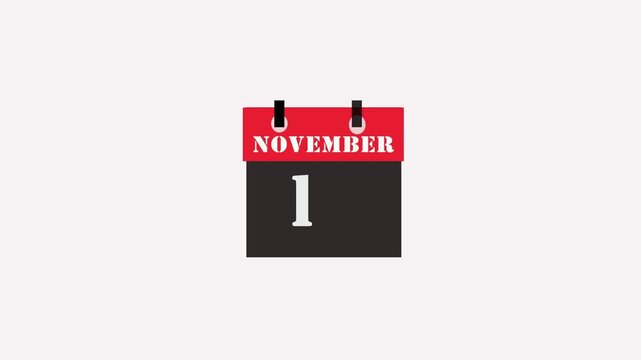 10 November month calender. Calender simple icon animation date change time month. Date counting calendar.Glowing animation on white background.