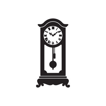 Old clock silhouette icon vector illustration on white background.