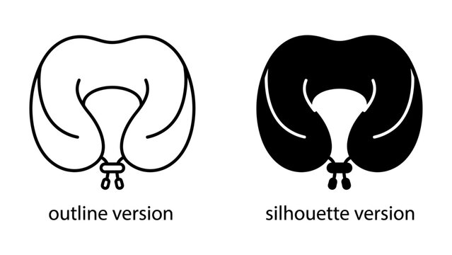 Neck Pillow Icons: A side-by-side comparison of a neck pillow in outline and silhouette versions, perfect for travel or comfort-related designs.