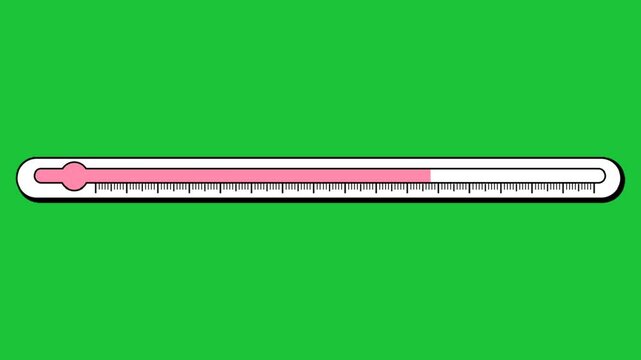 Horizontal thermometer progress bar filling up with pink liquid on green screen background creating a digital motion effect graphic asset