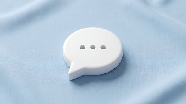 White speech bubble icon with three dots on a blue textured background.