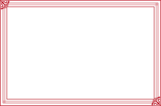 Elements of oriental frames. Red on white rectangle lines border chinese style. Design print for greeting cards, wedding invitations, restaurant menu, royal certificates. Set 31A
