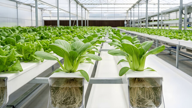 Hydroponic lettuce farm rows of green plants growing indooms hydroponics agriculture