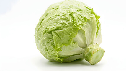 Fototapeta premium Crisp hydroponic iceberg lettuce harvested from a modern farm shown on a clean white background
