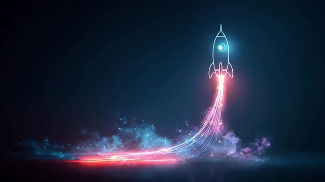 Rocket ascends with bright trails in a dark setting showing energy and motion during its launch in high definition