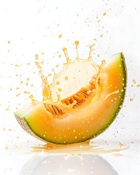 honeydew melon slice splash isolated on white background