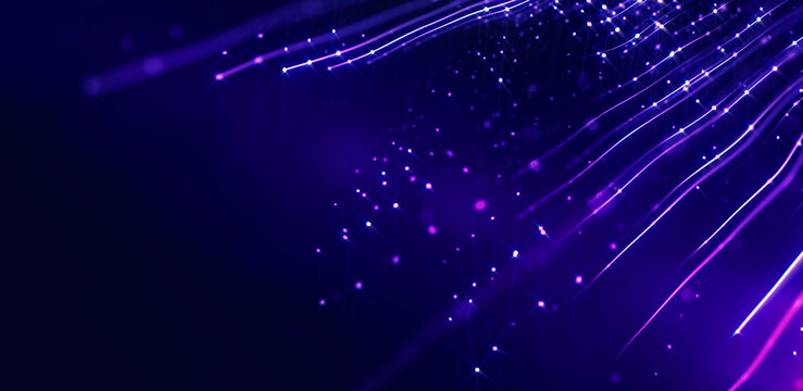 Glowing purple lines represent artificial intelligence data flow