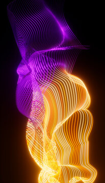 Abstract glowing neon vertical wave on dark background