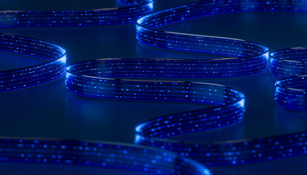 3D digital wave pattern with luminous curves and data points.