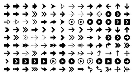 Obraz premium Large set of directional arrow icons for navigation and interface.