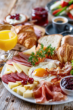 Gourmet Breakfast Platter with Coffee and Juice AI Generative