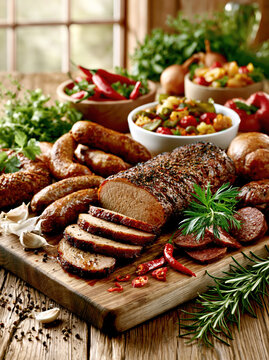 Rustic Smoked Pork Loin on Traditional Farm Table &ndash; AI Generative