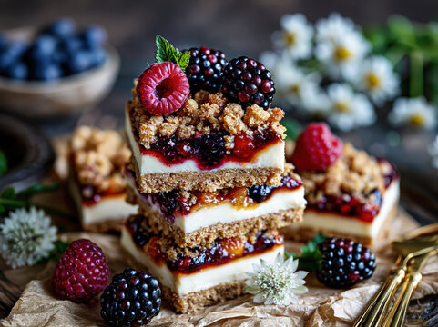  Berry Cheesecake Crumble Bars AI Generative