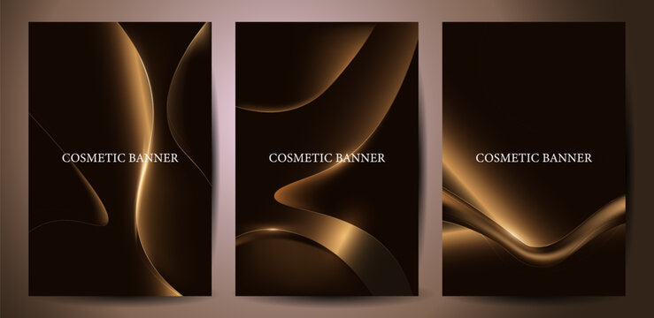 Luxury Dark Brown and Gold Luxury Abstract Wave Background Template for Cosmetic Product Banner Design