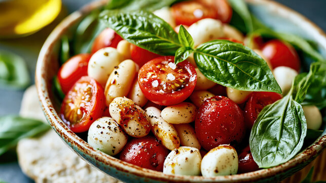 White Bean Caprese Salad with Mozzarella and Basil &ndash; AI Generative