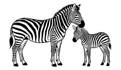 Obraz premium Mother Zebra and Foal Isolated on White Background Flat Vector Illustration