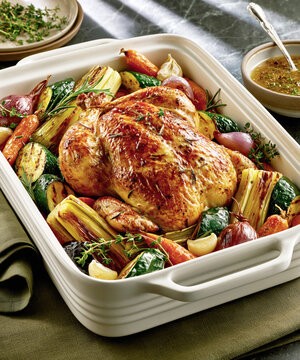 Whole Roast Chicken with Caramelized Vegetables &ndash; AI Generative