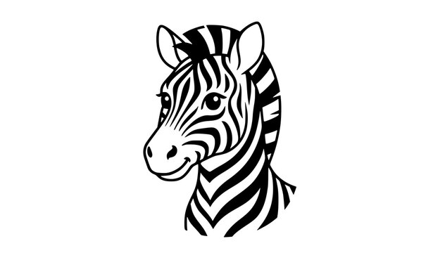 Minimal Zebra Portrait Three Quarter View Isolated on White Background Vector Illustration