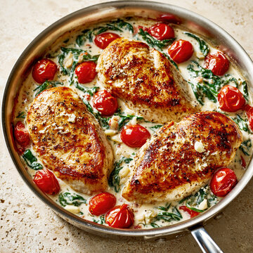 Creamy Tuscan Chicken Skillet with Spinach and Tomatoes &ndash; AI Generative