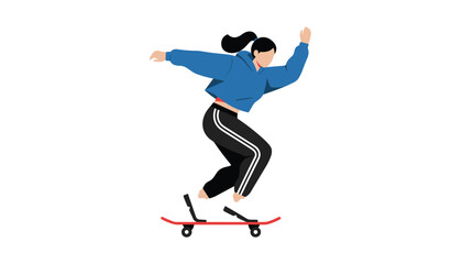 Fototapeta premium Active young girl performing high skateboard jump trick in mid-air isolated on clean white background.