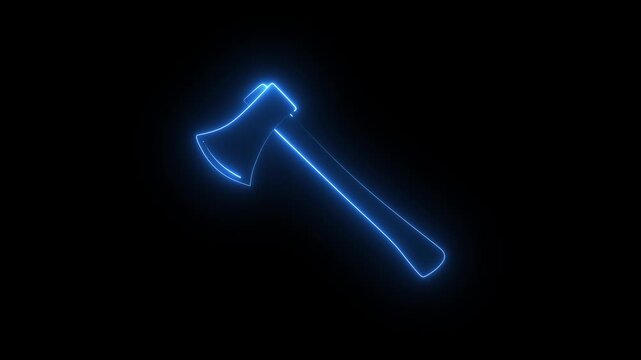 Glowing blue neon axe icon on dark background