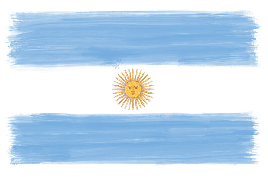 Artistic ink brushstroke painting of the Argentina flag featuring vibrant colors, textured splashes, and expressive contemporary style