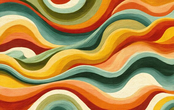 Abstract Wavy Texture With Vibrant Orange Yellow And Green Layers In A Retro Inspired Pattern Design