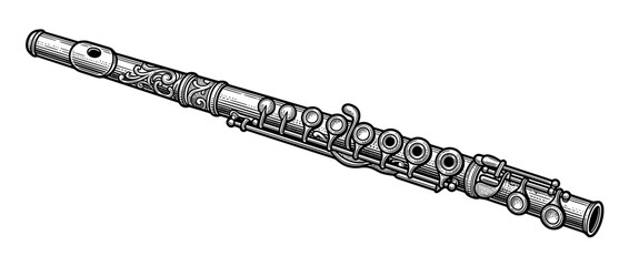 Engraved Metal Woodwind Instrument Illustration © rahma