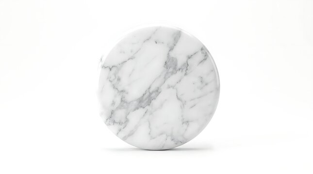 Circular white marble disc showing natural grey veining.
