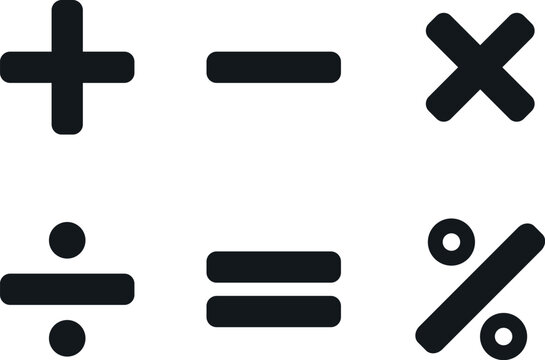 Collection of basic math operation symbols on transparent background, simple vector illustration.