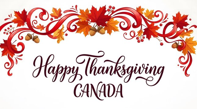 Happy thanksgiving canada text with red maple autumn leaves