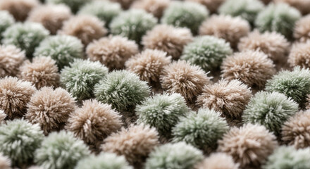 Obraz premium Soft Textured Pom Poms Close Up - Beige and Sage Green Fabric Pattern