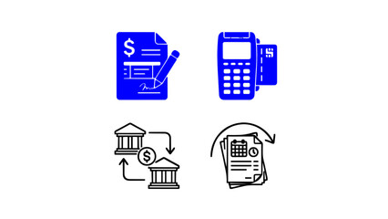 Fototapeta premium Editable vector icons featuring digital payment, mobile banking, invoices, and finance.