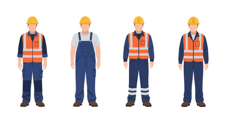 Obraz premium Collection of Professional Construction Workers Wearing Safety Helmets and Protective Uniforms for Industrial Projects