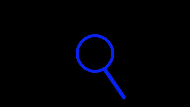 Simple magnifying glass green search icon animation on black screen background