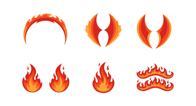 Abstract Geometric Flame Icons Set Featuring Dynamic Fire Shapes and Modern Rhomboid Style Elements for Graphic Design Projects