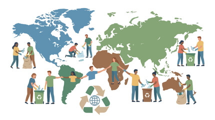 Fototapeta premium People around the world participating in recycling and environmental cleanup activities, promoting global sustainability and ecological awareness.