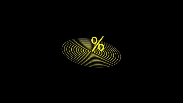 Yellow Percentage sign icon animation glowing red and blue color business discount offer coupon tags sign symbol on black