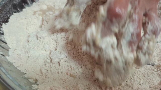 Kneading Dough by Hand - Indian Woman Preparing Wheat Flour Dough for Chapati in Plate