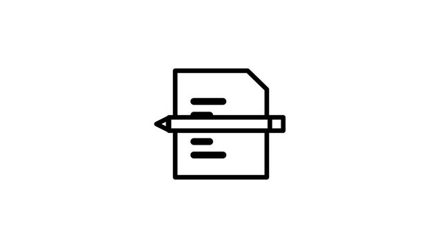 Document page icon featuring several lines of text with a pencil positioned beneath it representing writing, editing or drafting a report or file