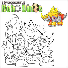 cute robot dinosaur styracosaurus, coloring page © fargon