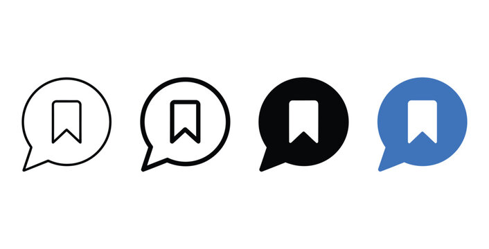 Set of bookmark speech bubble icons in different design styles with bookmark