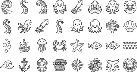 Cartoon octopus squid tentacles and under the sea elements setCartoon octopus squid tentacles and under the sea elements set © MDJAHIDUL