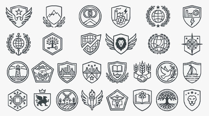 Minimalist Black and White Line Art Collection of 40 Unique Emblem and Crest Designs for Logos Branding and Icons © Yuki