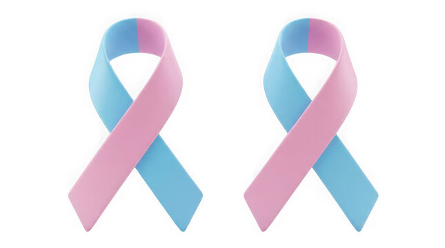 Two pink and blue awareness ribbons isolated on transparent background