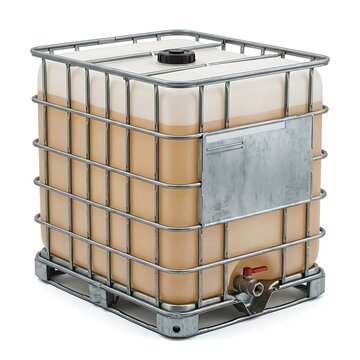 Large plastic industrial ibc tank container with metal frame used for liquid storage and transport. ibc container