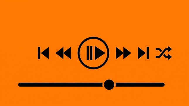 Minimalist Media Player Control Interface on Orange Background